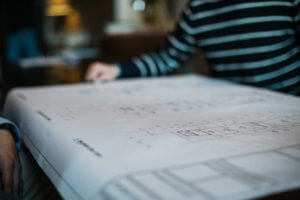blueprints spread on a table